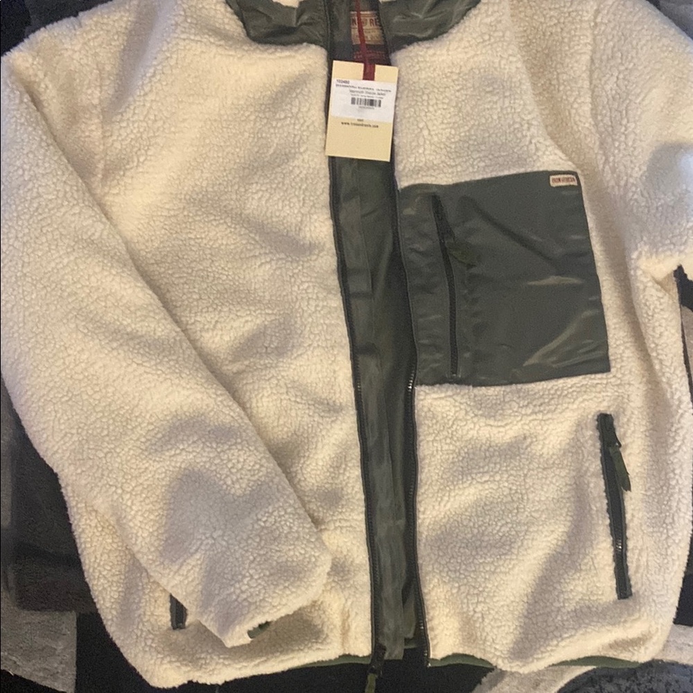 Men's White and Gray Sherpa Jacket